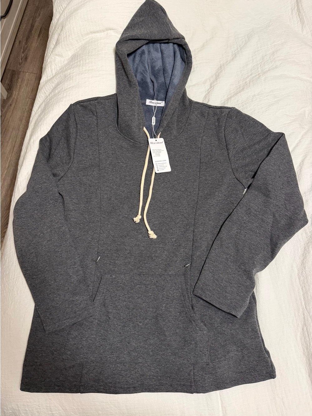 Bearsland Maternity Nursing Hoodie Pullover Top Gray Size L NWT